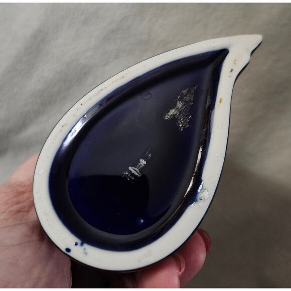 Vintage Tear Drop Dark Blue Porcelain Vase Calla Lily Flower Chinese - Picture 6 of 10